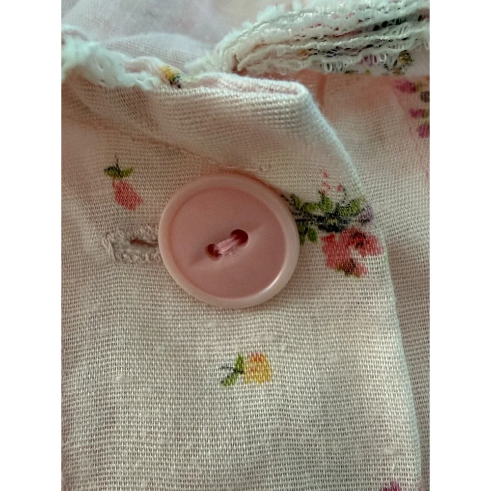 Vintage 1950s‎ Handmade Pink Floral Cotton Puff Sleeve House Robe Semi Sheer